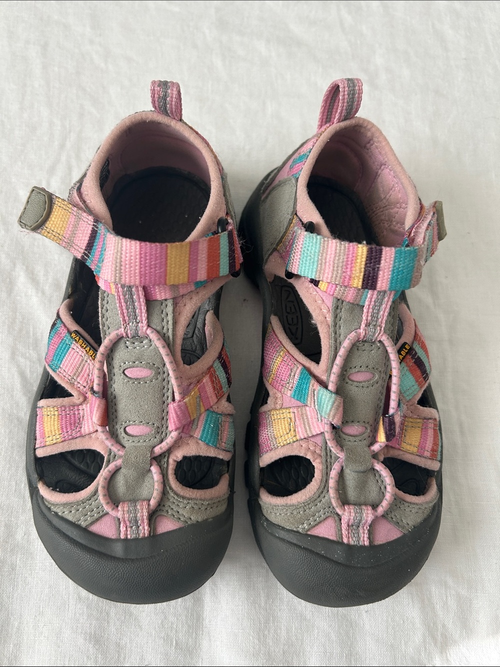 Keen Kids Pink Gray Multicolor Stripe Closed-Toe Sandals Sz, 12, Gently Used.